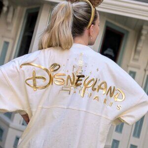 Disneyland Paris Spirit Jersey Castle Cream Gold Glitter Unisex Size L